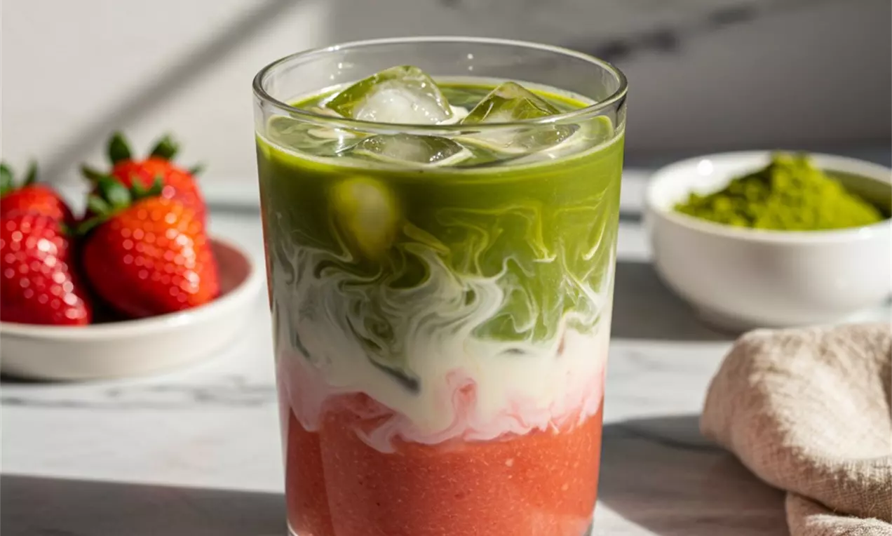 Picture - Iced Strawberry Vanilla Matcha Latte
